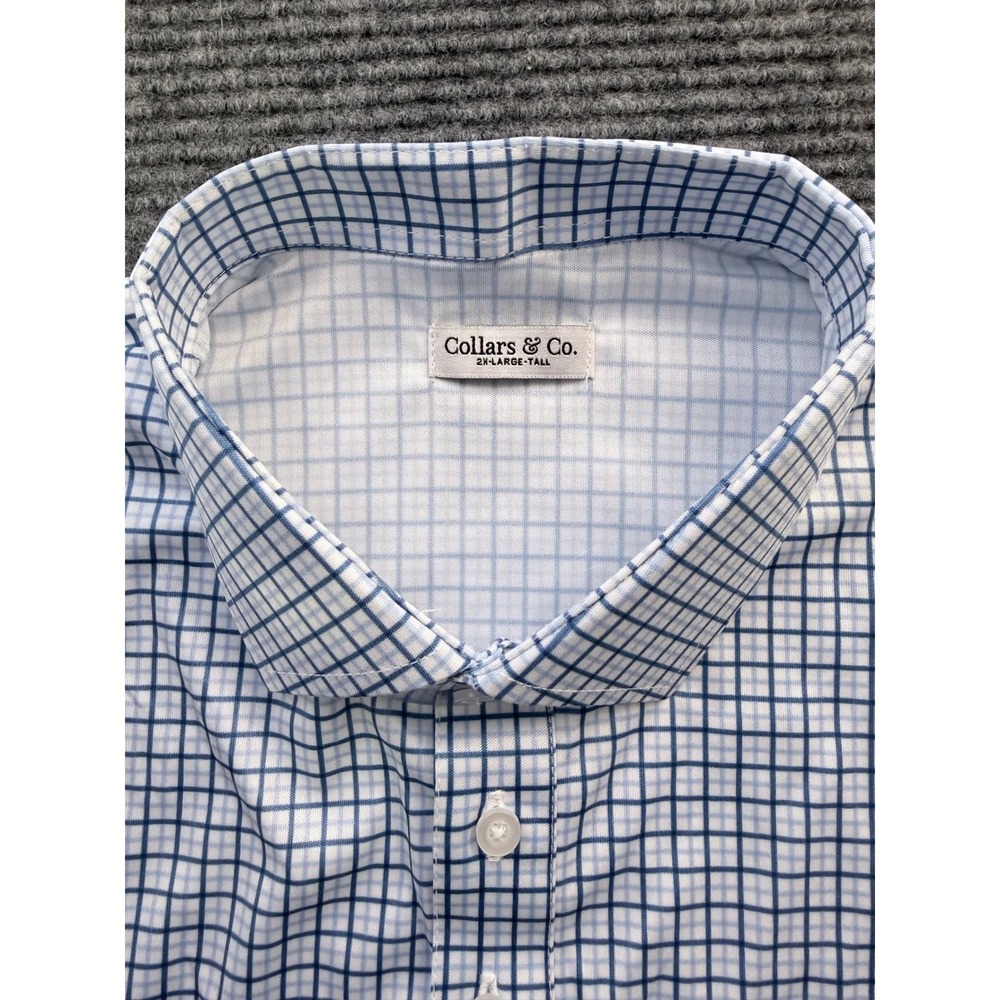 Collars and Co Collar Polo S/S Shirt Mens Size 2XL Tall Blue White Checkered NWT - Picture 3 of 4